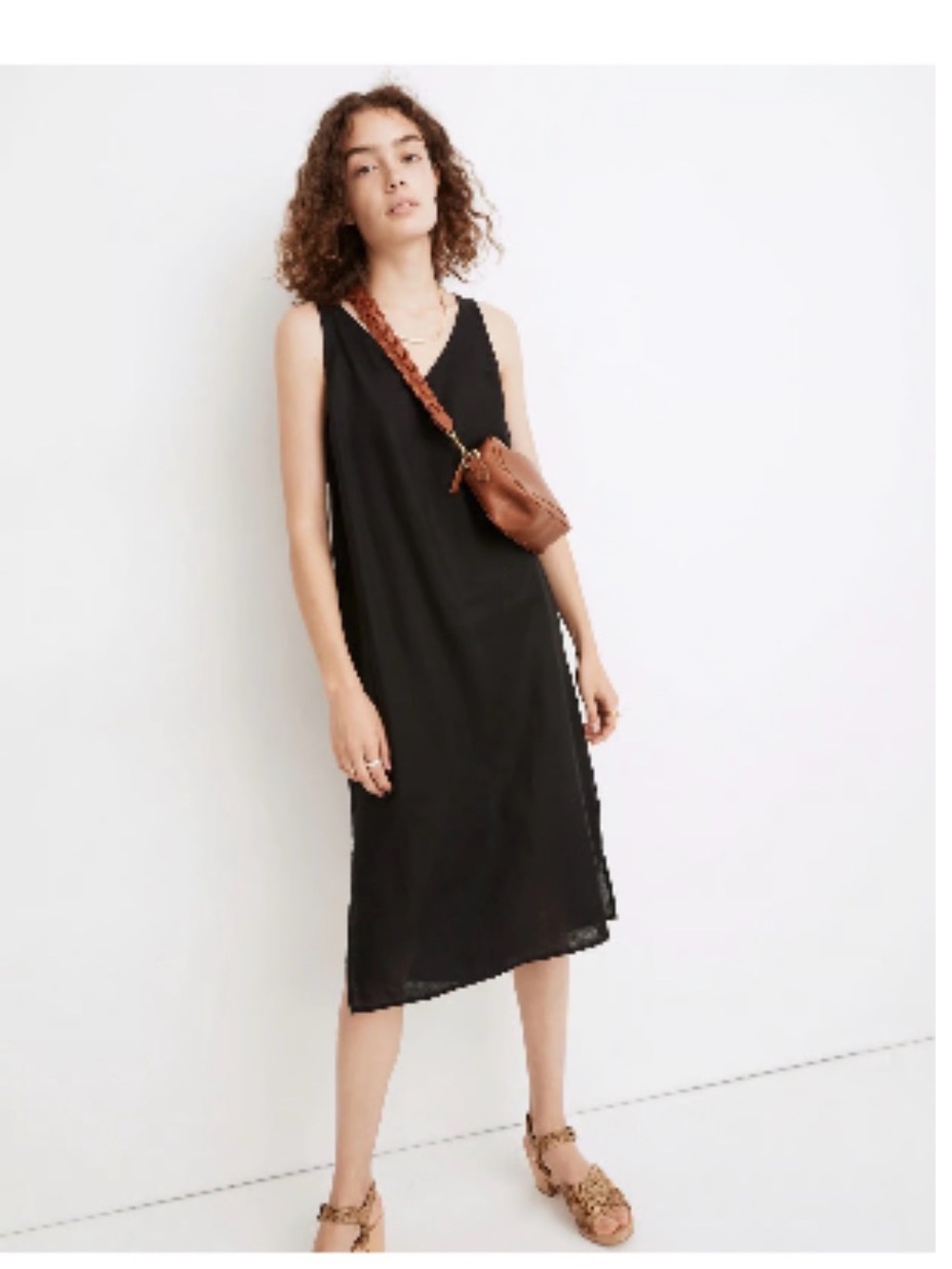 Madewell Petite Black V-Neck Linen Sleeveless Dress